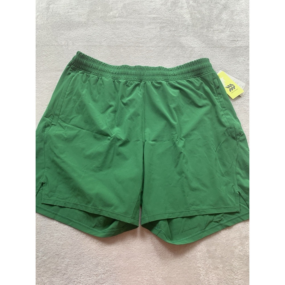 All in Motion Men's Large Unlined Run Shorts Green 7" Zip Pockets NEW With TAGS